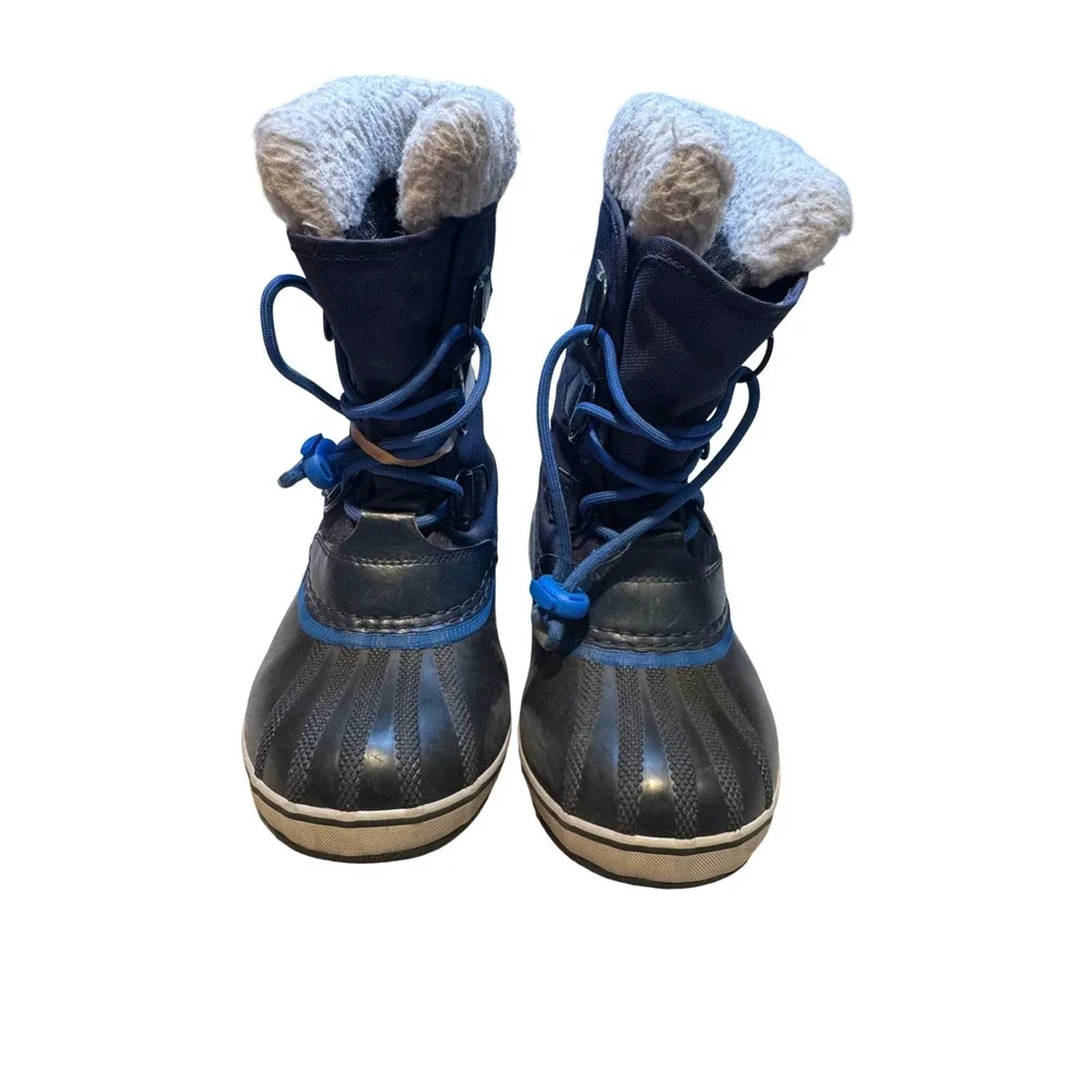 Sorel Winter Snow Boots Size 3‎ Navy Blue Insulated Rubber Duck Boots Faux Fur